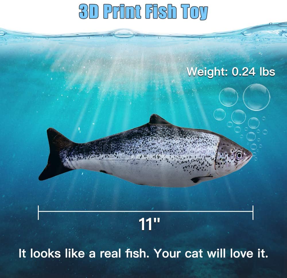 TOOGE 2 Pack 11" Electric Moving Fish Cat Toy Realistic Interactive Flopping Fish Cat Kicker Catnip Toys for Indoor Cats Pets Kitten