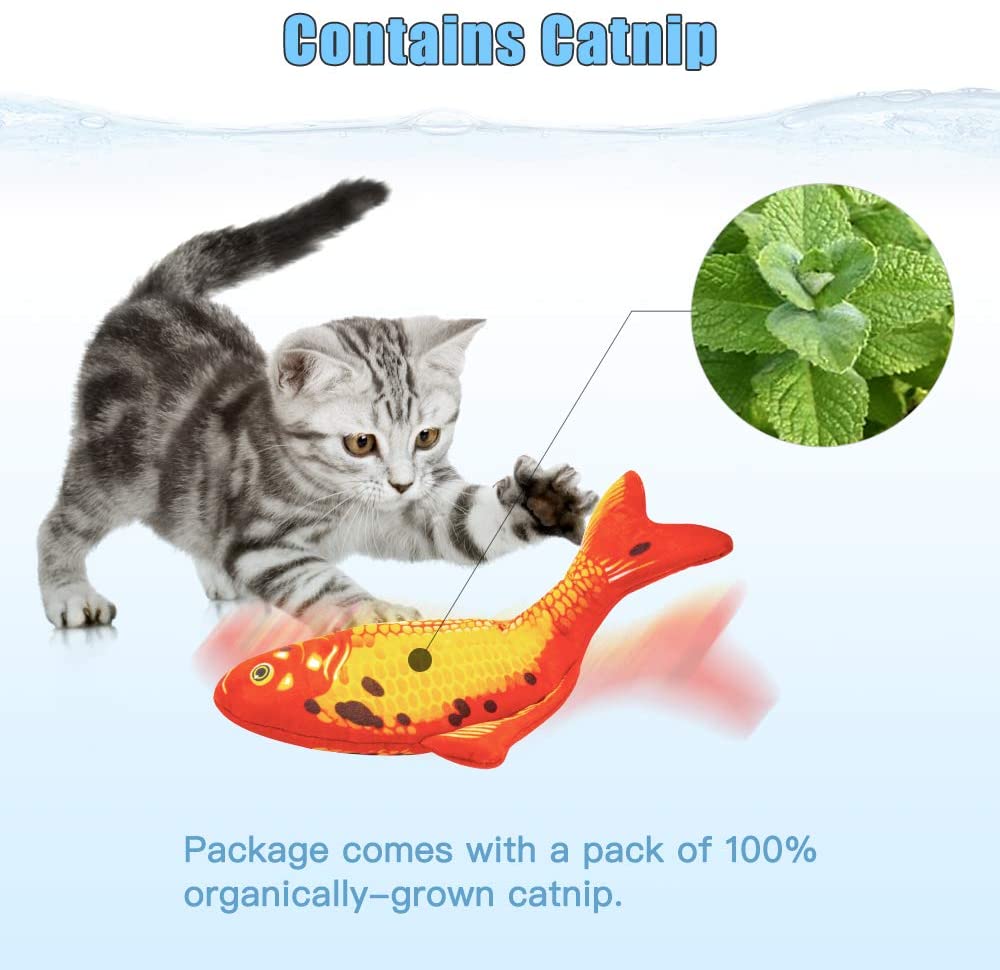 TOOGE 2 Pack 11" Electric Moving Fish Cat Toy Realistic Interactive Flopping Fish Cat Kicker Catnip Toys for Indoor Cats Pets Kitten