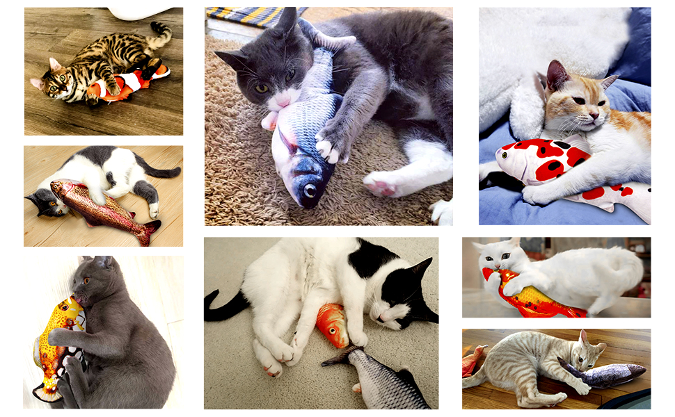 TOOGE 2 Pack 11" Electric Moving Fish Cat Toy Realistic Interactive Flopping Fish Cat Kicker Catnip Toys for Indoor Cats Pets Kitten
