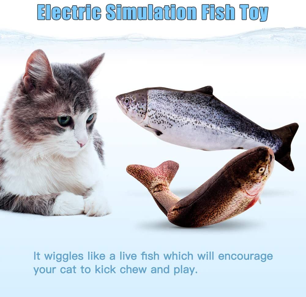 TOOGE 2 Pack 11" Electric Moving Fish Cat Toy Realistic Interactive Flopping Fish Cat Kicker Catnip Toys for Indoor Cats Pets Kitten