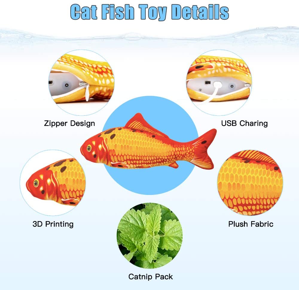 TOOGE 2 Pack 11" Electric Moving Fish Cat Toy Realistic Interactive Flopping Fish Cat Kicker Catnip Toys for Indoor Cats Pets Kitten
