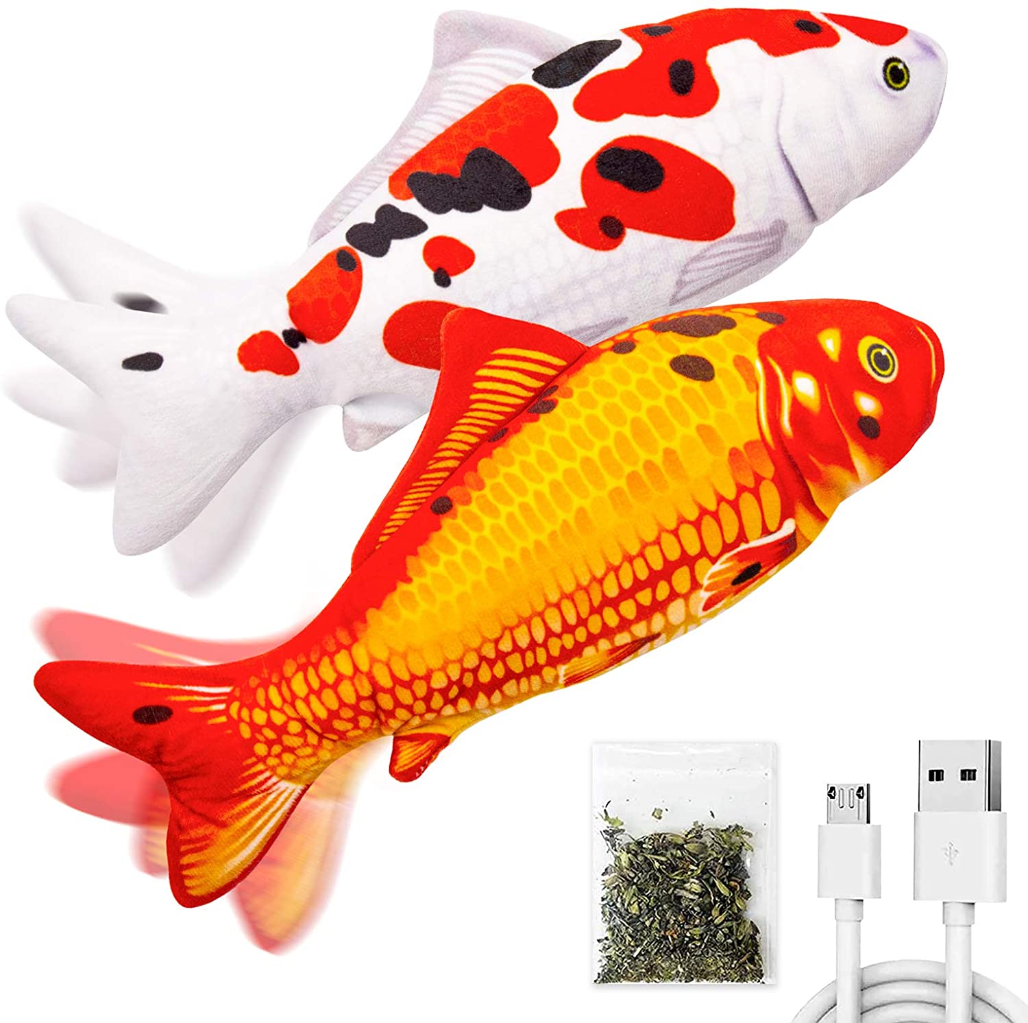 TOOGE 2 Pack 11″ Electric Moving Fish Cat Toy Realistic Interactive Flopping Fish Cat Kicker Catnip Toys for Indoor Cats Pets Kitten