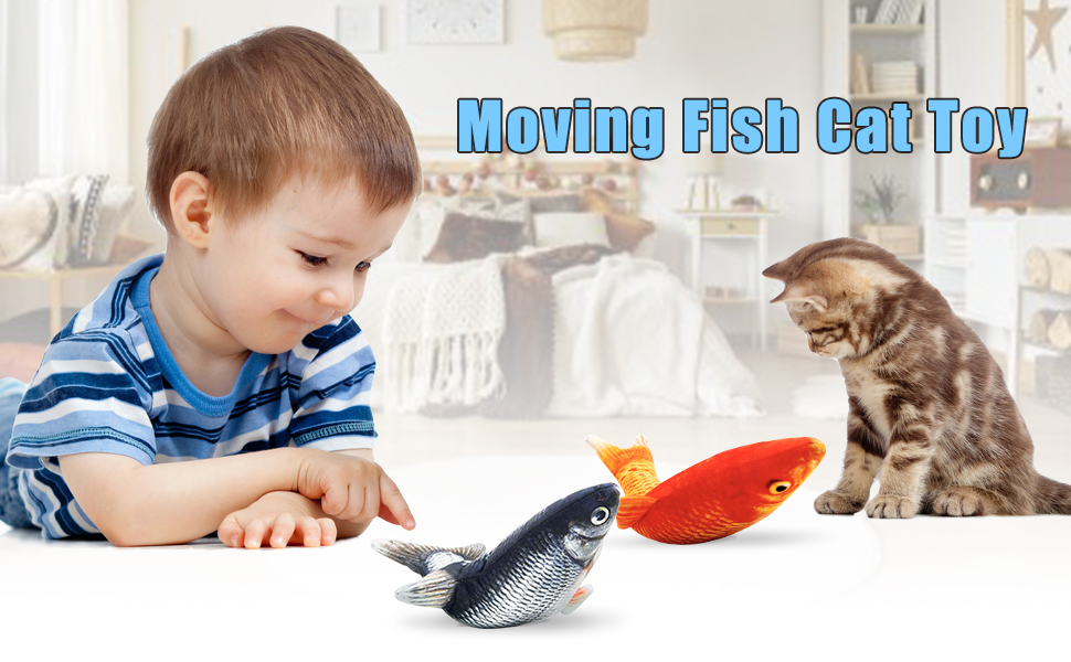 TOOGE 2 Pack 11" Electric Moving Fish Cat Toy Realistic Interactive Flopping Fish Cat Kicker Catnip Toys for Indoor Cats Pets Kitten