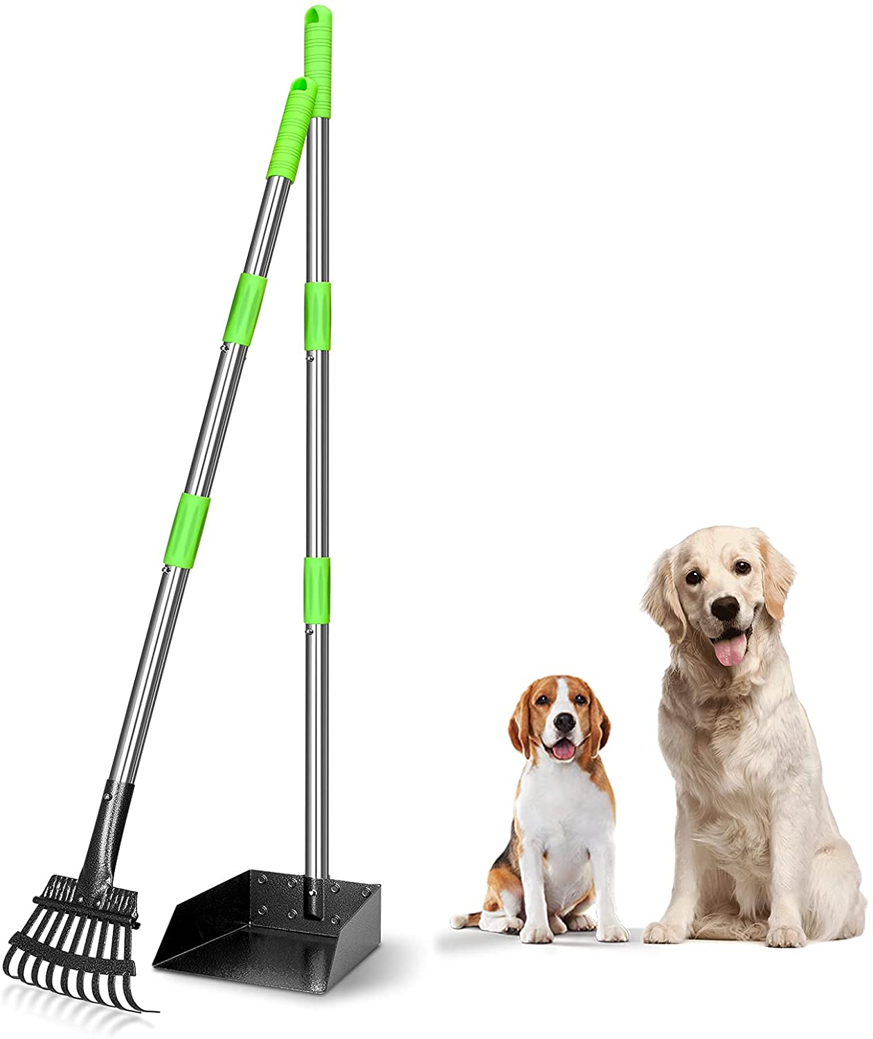 TOOGE Pooper Scooper, Dog Pooper Scooper Long Handle Stainless Metal Tray and Rake Set for Large Medium Small Dogs Heavy Duty