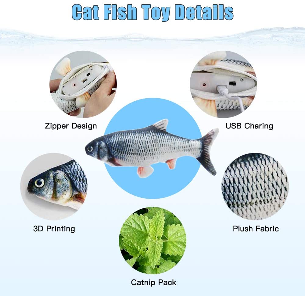 TOOGE 2 Pack 11" Electric Moving Fish Cat Toy Realistic Interactive Flopping Fish Cat Kicker Catnip Toys for Indoor Cats Pets Kitten
