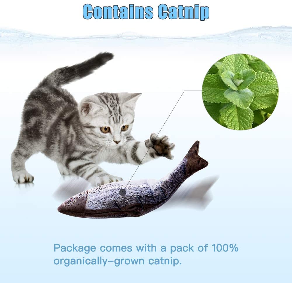TOOGE 2 Pack 11" Electric Moving Fish Cat Toy Realistic Interactive Flopping Fish Cat Kicker Catnip Toys for Indoor Cats Pets Kitten