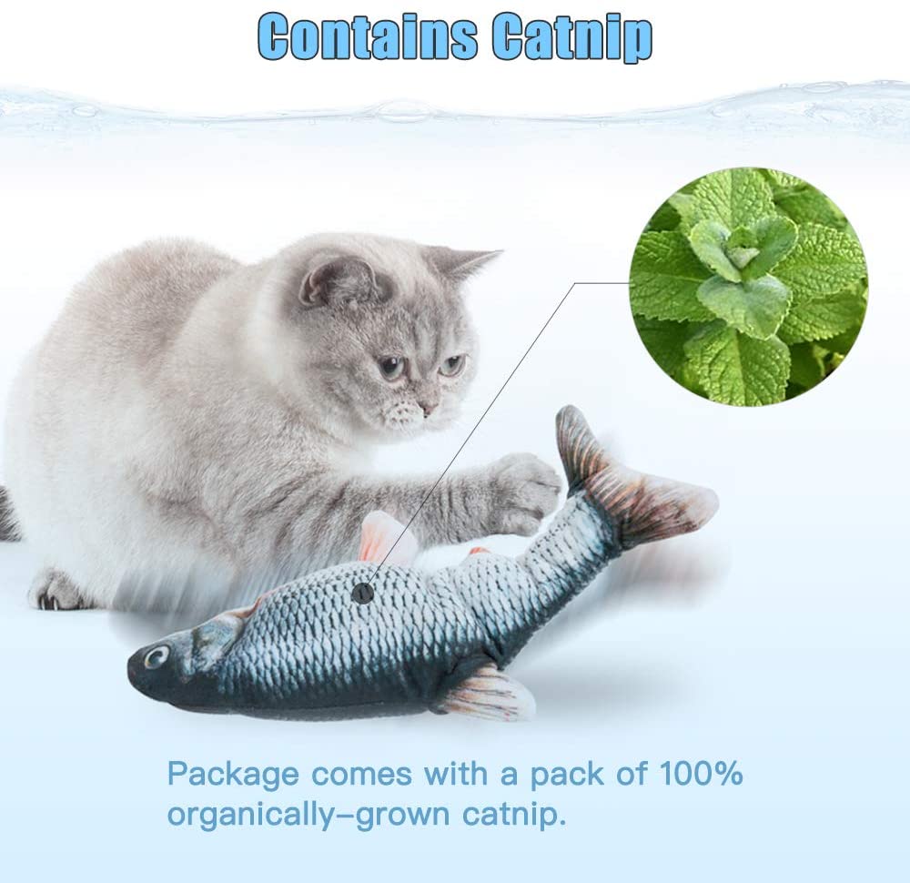 TOOGE 2 Pack 11" Electric Moving Fish Cat Toy Realistic Interactive Flopping Fish Cat Kicker Catnip Toys for Indoor Cats Pets Kitten