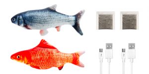 TOOGE 2 Pack 11" Electric Moving Fish Cat Toy Realistic Interactive Flopping Fish Cat Kicker Catnip Toys for Indoor Cats Pets Kitten