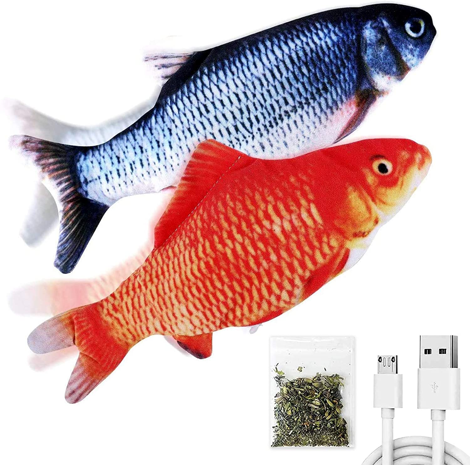 TOOGE 2 Pack 11″ Electric Moving Fish Cat Toy Realistic Interactive Flopping Fish Cat Kicker Catnip Toys for Indoor Cats Pets Kitten