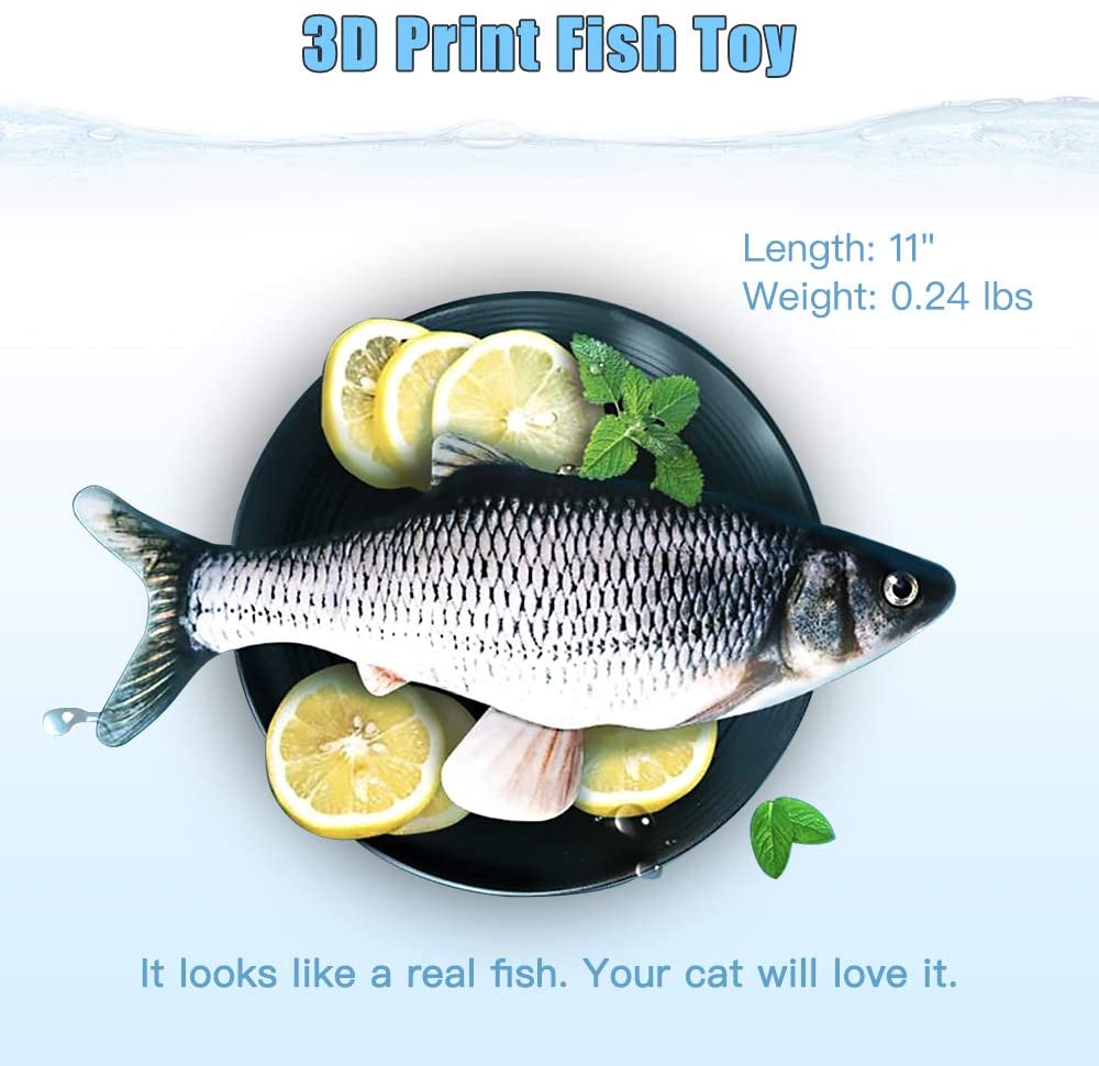 TOOGE 2 Pack 11" Electric Moving Fish Cat Toy Realistic Interactive Flopping Fish Cat Kicker Catnip Toys for Indoor Cats Pets Kitten