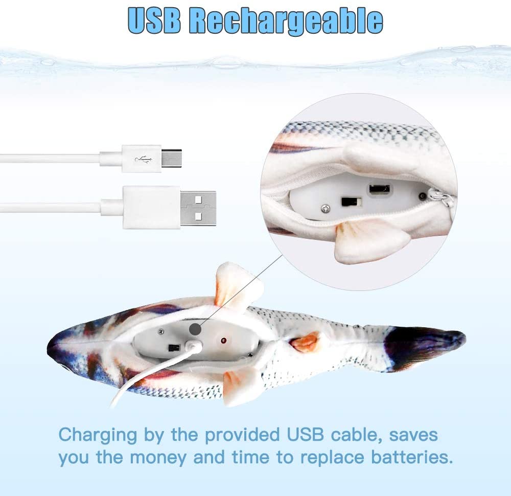 TOOGE 2 Pack 11" Electric Moving Fish Cat Toy Realistic Interactive Flopping Fish Cat Kicker Catnip Toys for Indoor Cats Pets Kitten