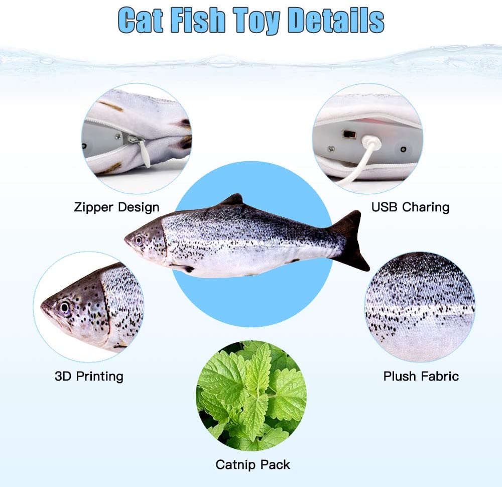 TOOGE 2 Pack 11" Electric Moving Fish Cat Toy Realistic Interactive Flopping Fish Cat Kicker Catnip Toys for Indoor Cats Pets Kitten