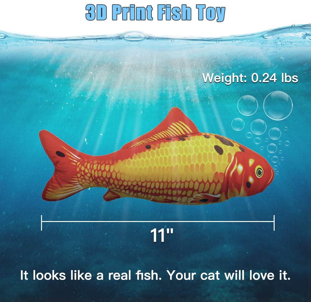 TOOGE 2 Pack 11" Electric Moving Fish Cat Toy Realistic Interactive Flopping Fish Cat Kicker Catnip Toys for Indoor Cats Pets Kitten