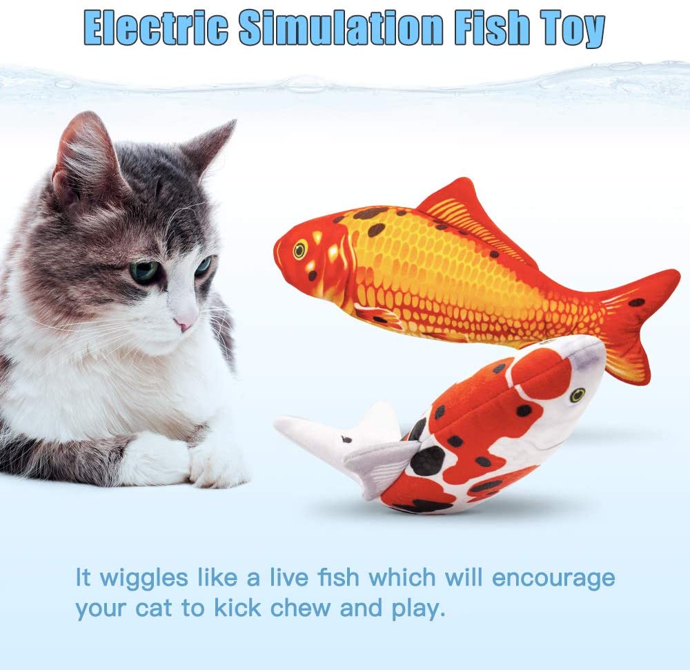 TOOGE 2 Pack 11" Electric Moving Fish Cat Toy Realistic Interactive Flopping Fish Cat Kicker Catnip Toys for Indoor Cats Pets Kitten