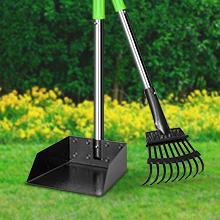 TOOGE Pooper Scooper, Dog Pooper Scooper Long Handle Stainless Metal Tray and Rake Set for Large Medium Small Dogs Heavy Duty